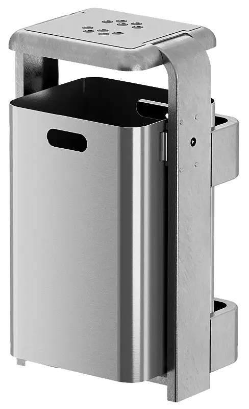 Abfallbehälter SHIPLEY mit Ascher, 40 Liter, Behälter aus Aluminium, Rahmen aus Stahl, feuerverzinkt