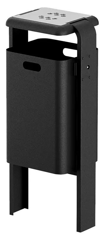 Abfallbehälter SHIPLEY mit Ascher, 40 Liter, zum Einbetonieren, Behälter aus Stahl bzw. Aluminium, Rahmen aus Stahl, in RAL 7016 anthrazitgrau