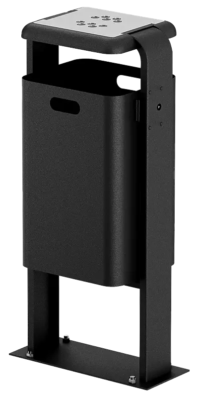 Abfallbehälter SHIPLEY mit Ascher, 40 Liter, zum Aufdübeln, Behälter aus Stahl bzw. Aluminium, Rahmen aus Stahl, in RAL 7016 anthrazitgrau