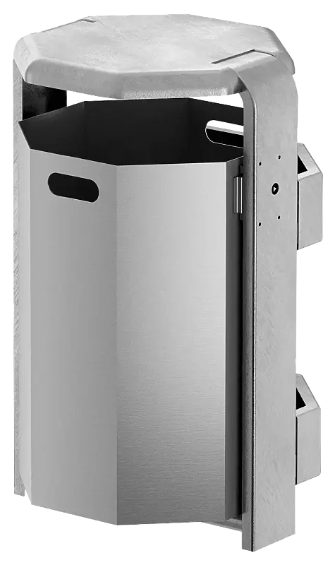 Abfallbehälter COVENTRY, 65 Liter, Behälter aus Aluminium, Rahmen aus Stahl, feuerverzinkt