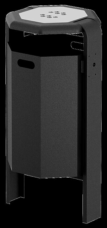 Abfallbehälter COVENTRY mit Ascher, 65 Liter, zum Einbetonieren, Behälter aus Aluminium, Rahmen aus Stahl, in RAL 7016 anthrazitgrau