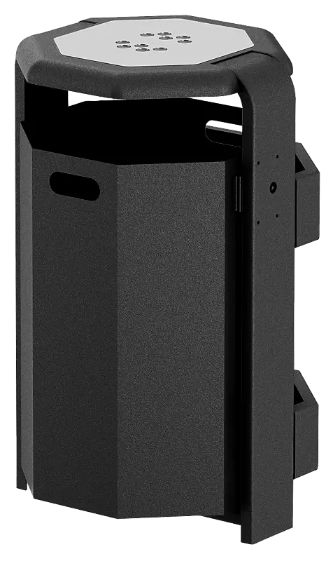 Abfallbehälter COVENTRY mit Ascher, 65 Liter, Behälter aus Aluminium, Rahmen aus Stahl, in RAL 7016 anthrazitgrau