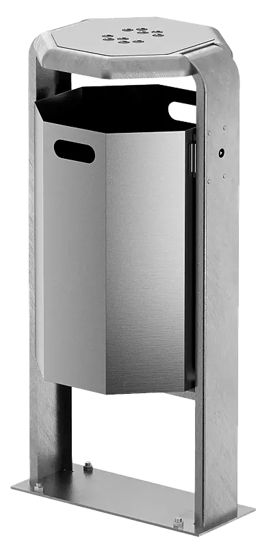 Abfallbehälter COVENTRY mit Ascher, 45 Liter, zum Aufdübeln, Behälter aus Aluminium, Rahmen aus Stahl, feuerverzinkt