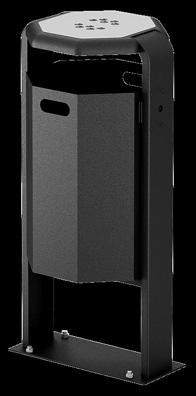 Abfallbehälter COVENTRY mit Ascher, 45 Liter, zum Aufdübeln, Behälter aus Stahl bzw. Aluminium, Rahmen aus Stahl, in RAL 7016 anthrazitgrau