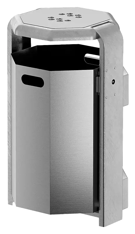 Abfallbehälter COVENTRY mit Ascher, 45 Liter, Behälter aus Aluminium, Rahmen aus Stahl, feuerverzinkt