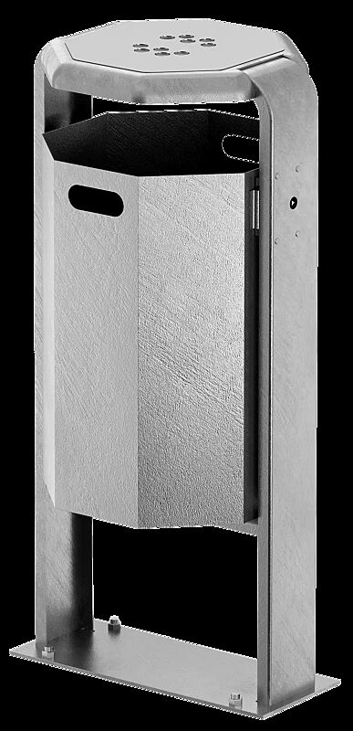 Abfallbehälter COVENTRY mit Ascher, 45 Liter, zum Aufdübeln, Behälter und Rahmen aus Stahl, feuerverzinkt