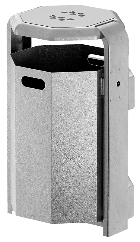 Abfallbehälter COVENTRY mit Ascher, 45 Liter, Behälter und Rahmen aus Stahl, feuerverzinkt