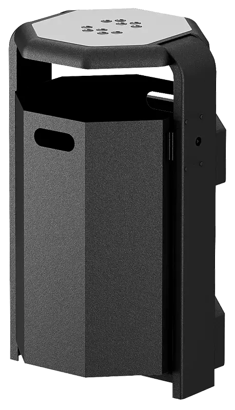 Abfallbehälter COVENTRY mit Ascher, 45 Liter, Behälter aus Stahl bzw. Aluminium, Rahmen aus Stahl, in RAL 7016 anthrazitgrau