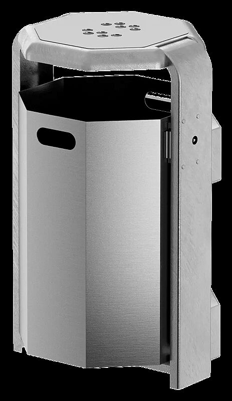 Abfallbehälter COVENTRY mit Ascher, 45 Liter, Behälter aus Aluminium, Rahmen aus Stahl, feuerverzinkt