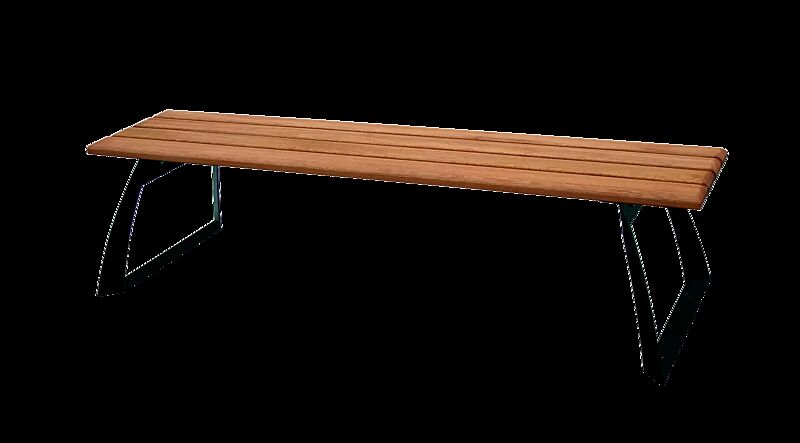 Sitzbank ADAM ohne Rückenlehne, mit Lärchenholzbelattung, Stahlteile in RAL 9005 tiefschwarz