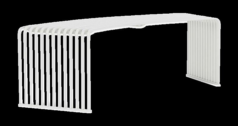 Sitzbank ANZIO ohne Rückenlehne, 45° gebogen sowie gerade, in RAL 9003 signalweiß