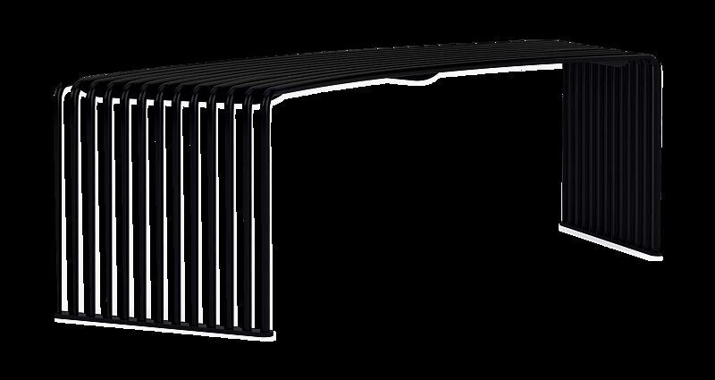 Sitzbank ANZIO ohne Rückenlehne, 45° gebogen sowie gerade, in RAL 9005 tiefschwarz