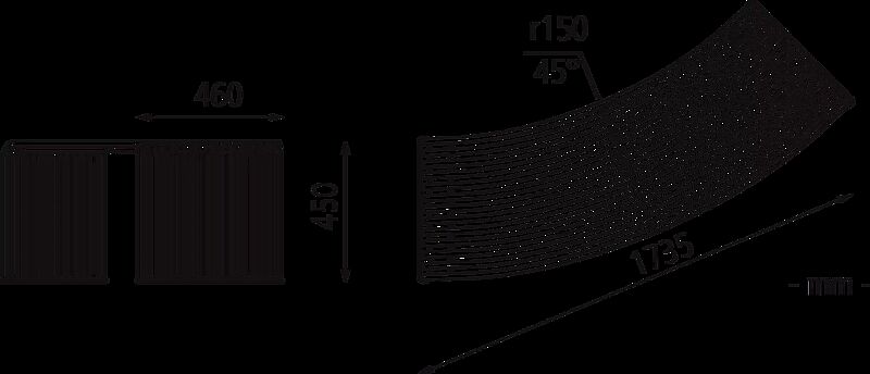 Sitzbank ANZIO ohne Rückenlehne, gebogen - 45°