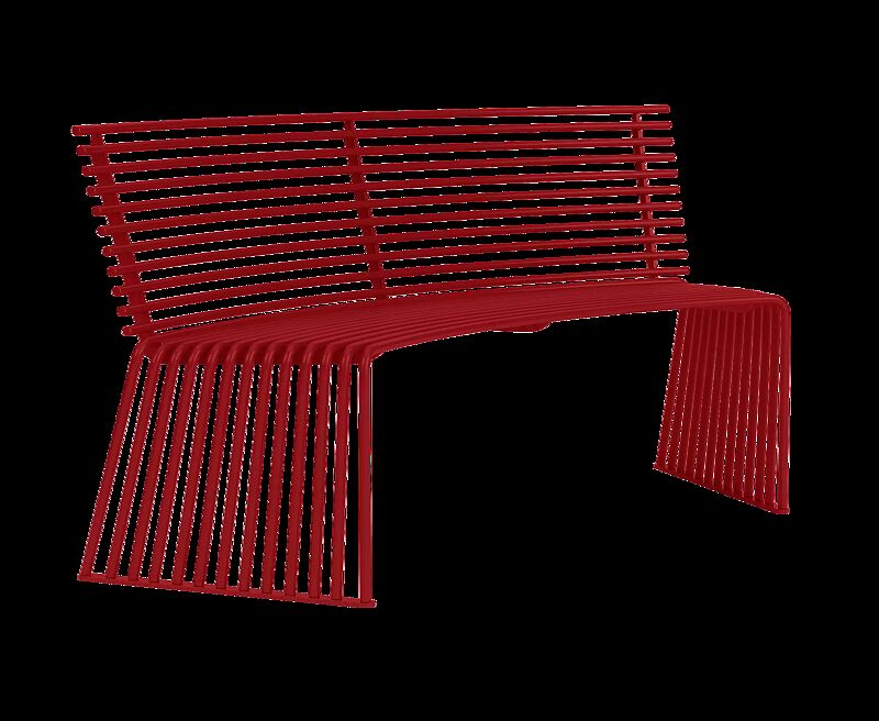 Sitzbank ANZIO mit Rückenlehne, konkav gebogen 45°, in RAL 3000 feuerrot