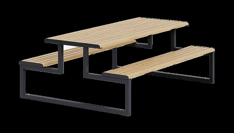 Bank-Tisch-Kombination MANTUA ohne Rückenlehne, Aluminiumprofile in Holzoptik, Stahlteile in eisenglimmergrau