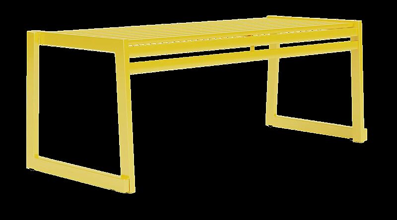 Sitzbank CORTINA ohne Rückenlehne, zum freien Aufstellen, Breite 1200 mm, in RAL 1004 goldgelb
