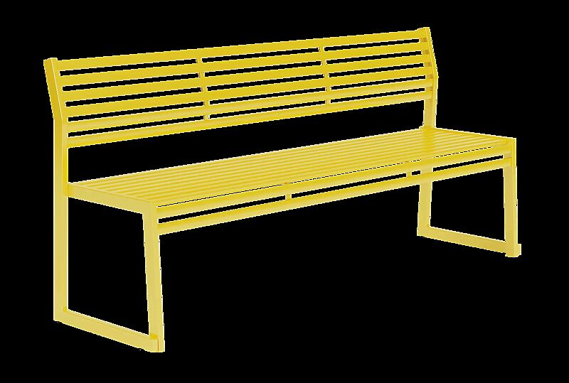 Sitzbank CORTINA mit Rückenlehne, zum freien Aufstellen, Breite 1800 mm, in RAL 1004 goldgelb