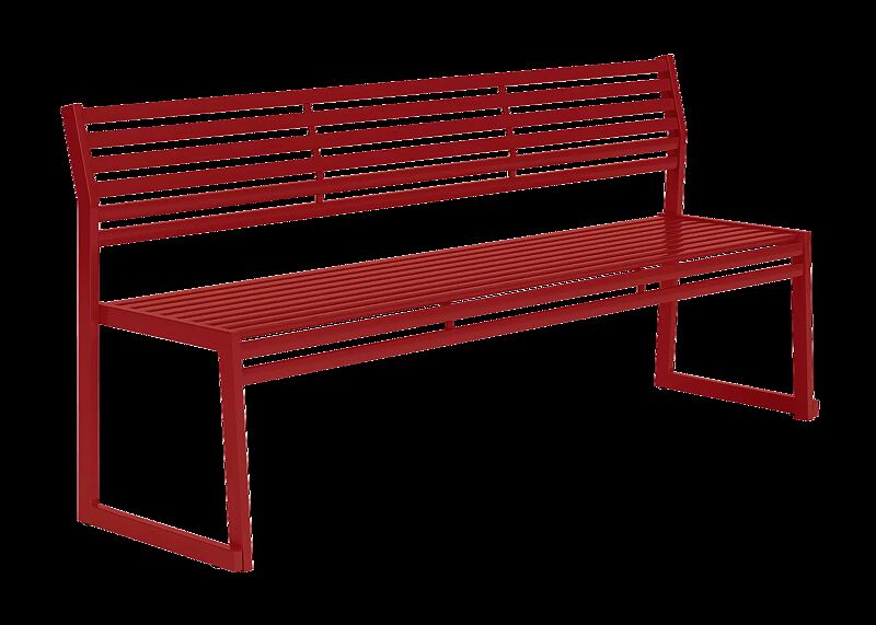 Sitzbank CORTINA mit Rückenlehne, zum freien Aufstellen, Breite 1800 mm, in RAL 3000 feuerrot