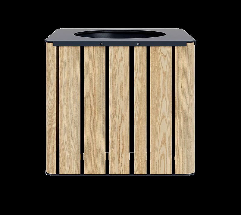 Pflanzbehälter MANTUA, 25 Liter, Aluminium in natürlichem Eschenholzoptik-Effekt, Stahlteile in eisenglimmer