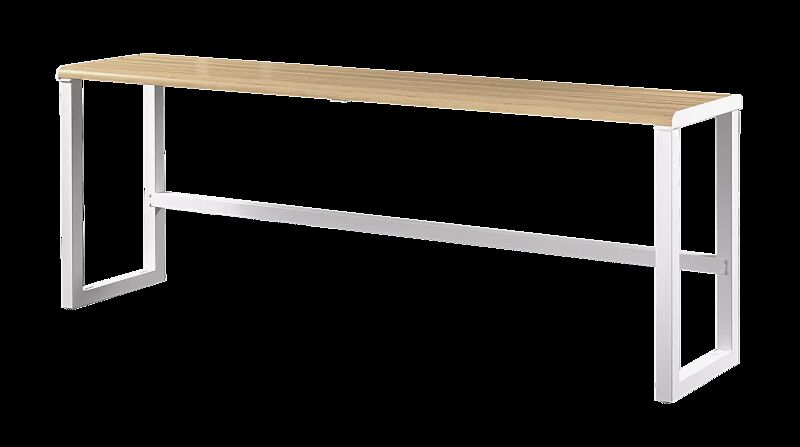 Hochbank MANTUA, Aluminium in natürlichem Eschenholzoptik-Effekt, Stahlteile in RAL 9003 signalweiß