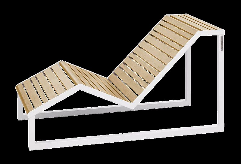Liegebank MANTUA, Aluminium in natürlichem Eschenholzoptik-Effekt, Stahlteile in RAL 9003 signalweiß