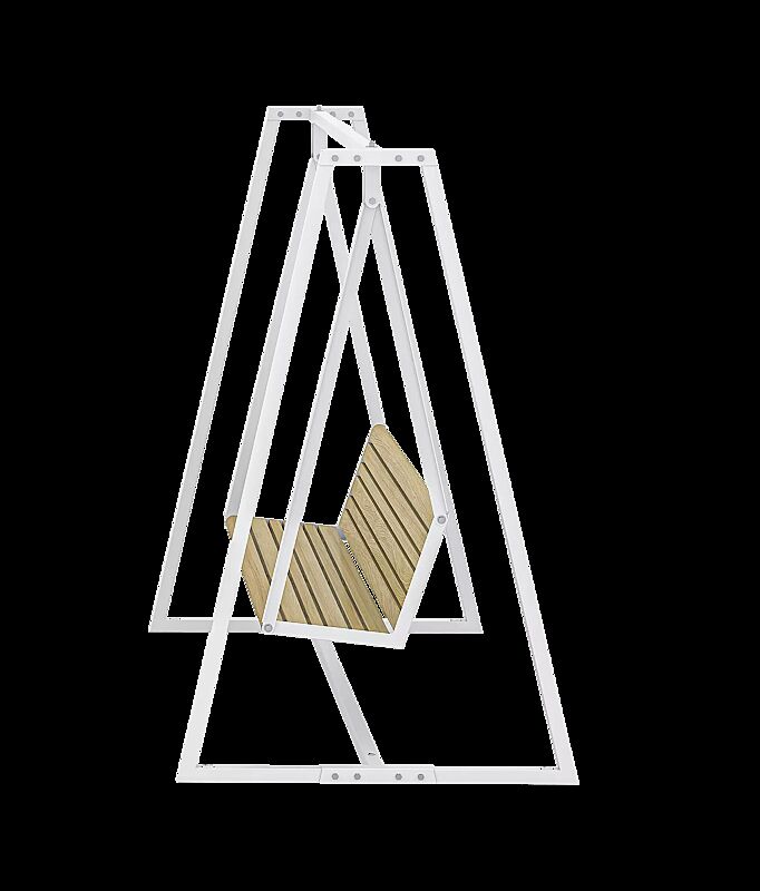 Schaukelbank MANTUA, Aluminium in natürlichem Eschenholzoptik-Effekt, Stahlteile in RAL 9003 signalweiß