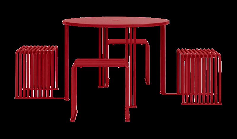 Bank-Tisch-Kombination ANZIO, mit rundem Tisch, Standard-Ausführung, 4-Sitzer, in RAL 3000 feuerrot
