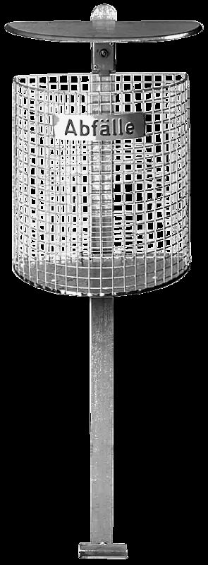 Abfallkorb WALES, 27 Liter, mit Schutzdach, zum Einbetonieren, feuerverzinkt