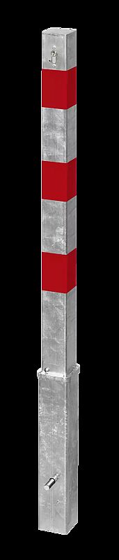 Sperrpfosten GERNIKA NEW zum Einbetonieren, herausnehmbar aus Bodenhülse mittels Profilzylinderschloss, feuerverzinkt mit roten Reflexstreifen