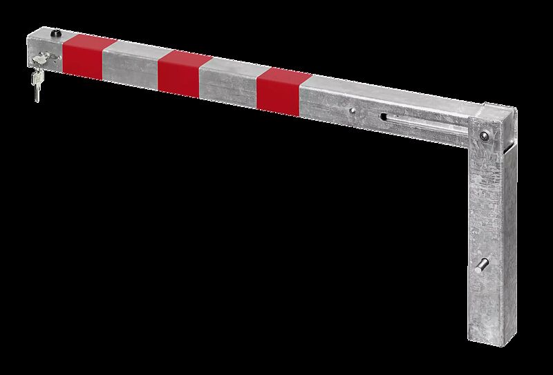 Sperrpfosten GERNIKA NEW zum Einbetonieren, mit Hebe-Kipp-Mechanismus, mit Profilzylinderschloss, feuerverzinkt mit roten Reflexstreifen