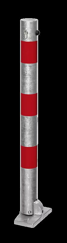 Sperrpfosten GERODA zum Aufdübeln, kippbar mit Bodenplatte mittels Profilhalbzylinderschloss, Ø 76 mm, feuerverzinkt