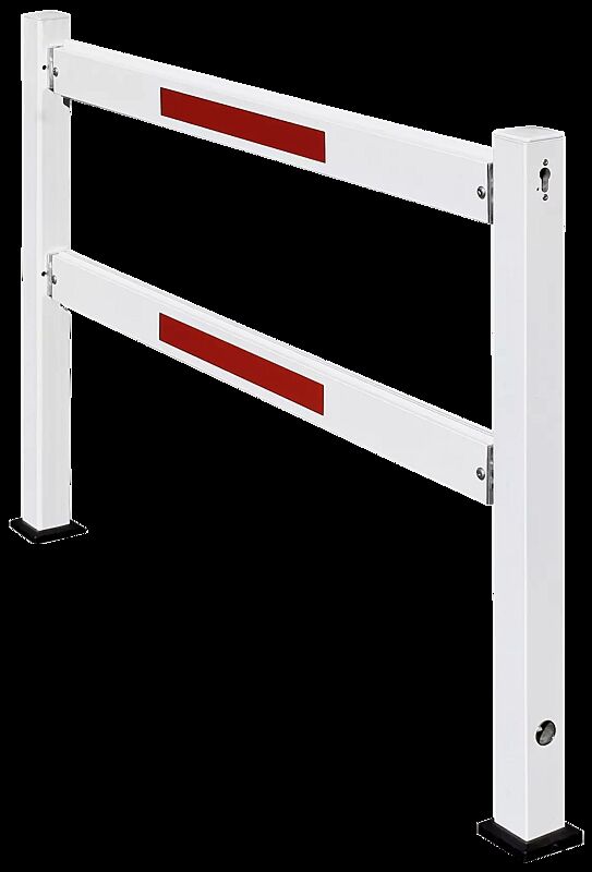 Gattersperre PERKO - schwenkbar, aus Aluminium, weiß pulverbeschichtet mit roten Reflexstreifen