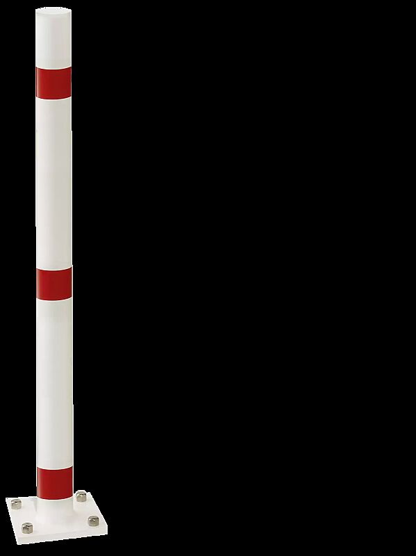 Sperrpfosten MONTIJO zum Aufdübeln, weiß pulverbeschichtet mit roten Streifen