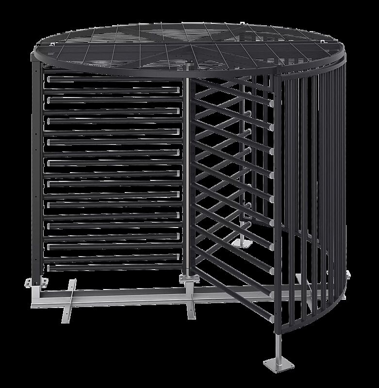 Behindertengerechtes Drehkreuz FESTOS, zum Aufdübeln, mit Bodenrahmen, mit Übersteigschutz, in RAL 7016 anthrazitgrau