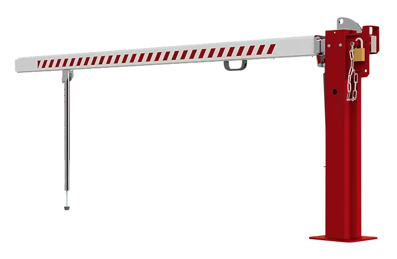Wegesperre MARAC mit Pendelstütze, Hauptstütze in RAL 3020 verkehrsrot