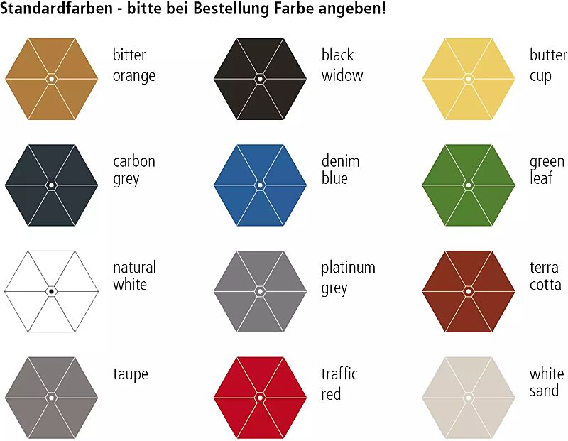 Mittelmastschirm SCILLA sechseckig, Ø 2700 mm