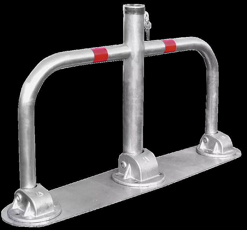 Parkbügel OSTARA zum Aufdübeln, mit Bodenplatte, mittels Profilzylinderschloss, feuerverzinkt