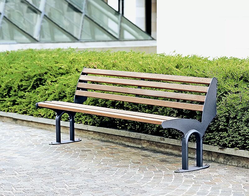 Sitzbank TAURUS mit Rückenlehne, mit Hartholzbelattung, Stahlteile in RAL 7016 anthrazitgrau