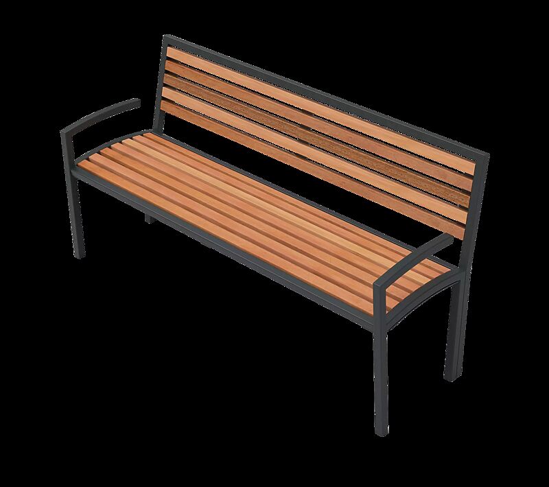 Sitzbank CAMILLA mit Hartholzbelattung, mit Rückenlehne und Armlehnen, Stahlteile in RAL 7016 anthrazitgrau