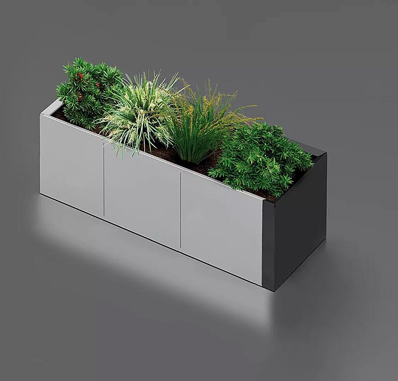Pflanzbehälter DUO, 1140 Liter, in RAL 7012 basaltgrau und RAL 9006 weißaluminium