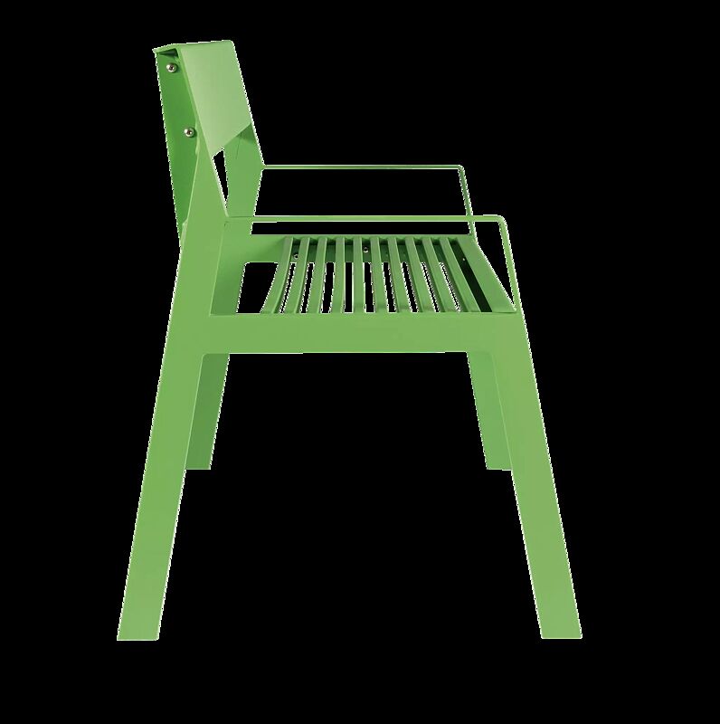 Sitzbank CASTEO mit Rückenlehne und Armlehnen, in RAL 6018 gelbgrün