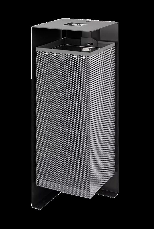 Abfallbehälter DIVISION mit Ascher, Korpus Behälter aus Streckmetall, in RAL 7016 anthrazitgrau