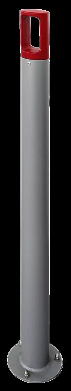 Poller KARL zum Aufdübeln, Stahlteile in RAL 9007 graualuminium, Pollerkopf in RAL 3000 feuerrot