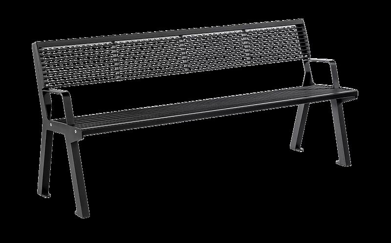 Sitzbank NOALE mit Rückenlehne und Armlehnen, in RAL 9005 tiefschwarz