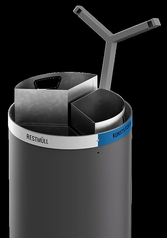 Abfallbehälter CARROARMATO, 3 Innenbehälter, Beschriftung nach Auswahl, in RAL 9007 graualuminium