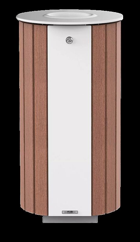 Abfallbehälter MIANE ohne Ascher, mit Hartholzbelattung, Stahlteile in RAL 9010 reinweiß