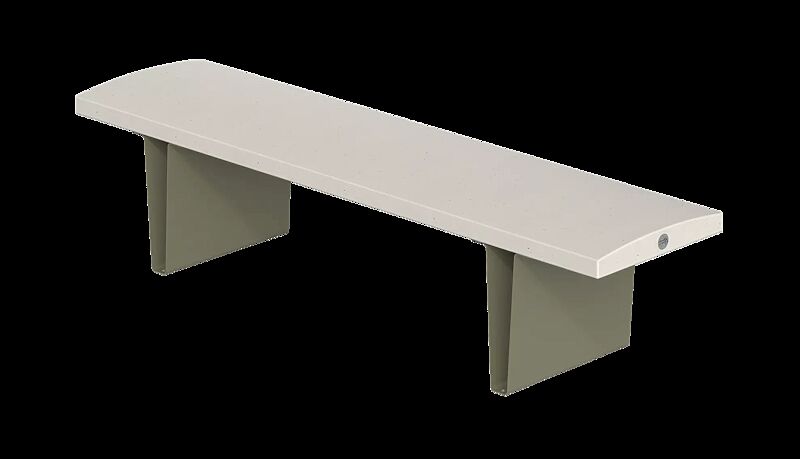 Sitzbank MALY ohne Rückenlehne, HPC-Beton in weiß, Stahlteile in RAL 6013 schilfgrün