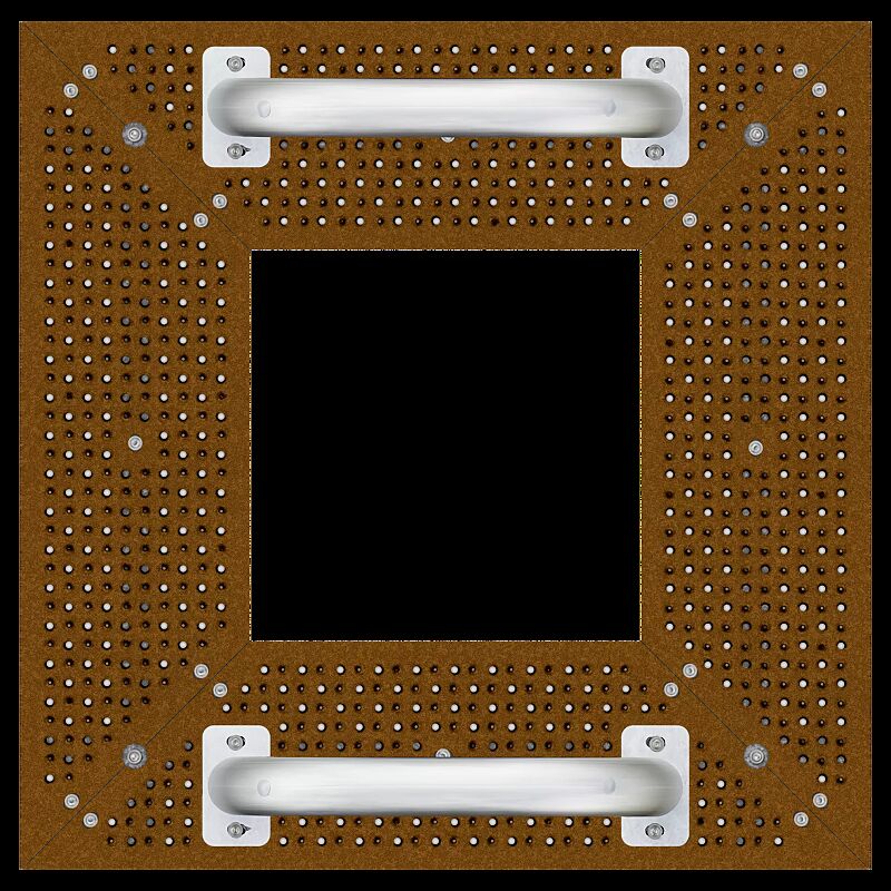 Baumschutzrost TABER, Breite x Tiefe 1000 x 1000 mm, mit Fahrradanlehnbügel aus Edelstahl, Unterkonstrukion verzinkt, Blechprofil-Segmente mit Prägung City aus Cortenstahl