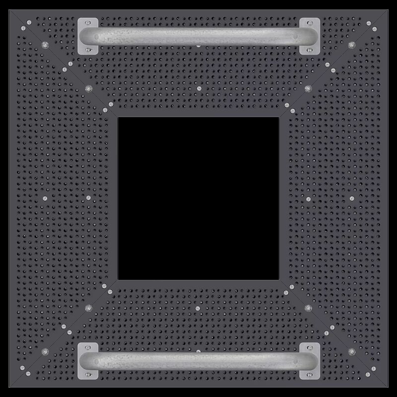 Baumschutzrost TABER, Breite x Tiefe 1500 x 1500 mm, mit Fahrradanlehnbügel aus verzinktem Stahl, Unterkonstrukion verzinkt, Blechprofil-Segmente mit Prägung City in RAL 7016 anthrazitgrau