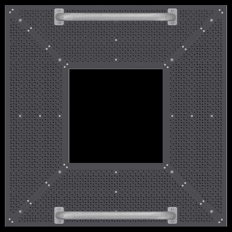 Baumschutzrost TABER, Breite x Tiefe 2000 x 2000 mm, mit Fahrradanlehnbügel aus verzinktem Stahl, Unterkonstrukion verzinkt, Blechprofil-Segmente mit Prägung City in RAL 7016 anthrazitgrau